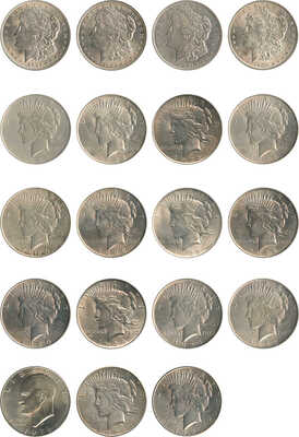 Подборка из 19 монет номиналом 1 доллар США 1902-1971 годов